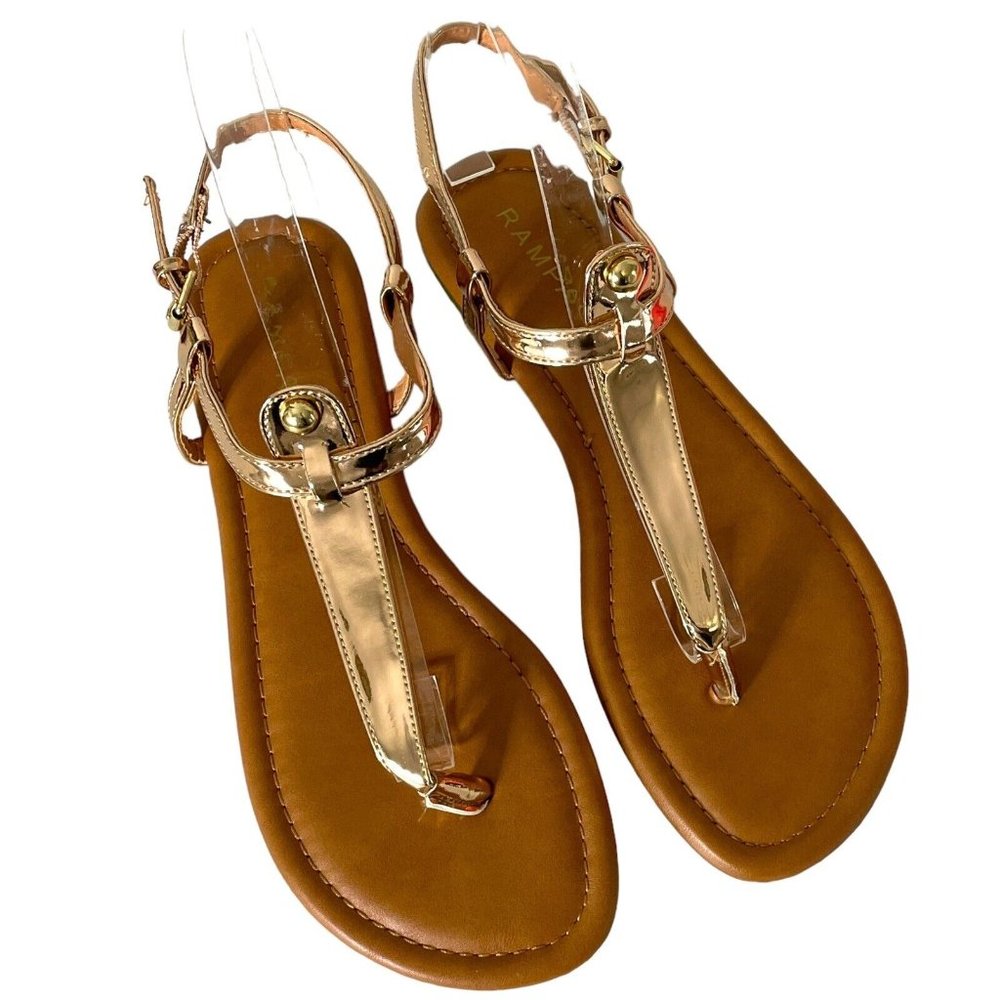 Rampage Women Pashmina Casual Comfortable T-Bar Flat Sandals Size 7.5 Rose Gold